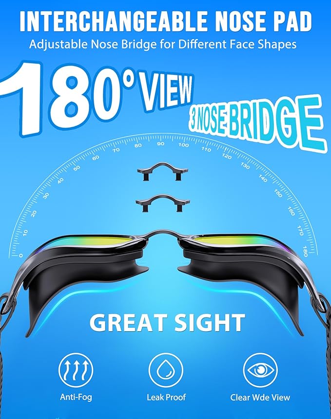 Swim Goggles, Unisex Adult Swimming Goggles Anti Fog Anti UV No Leakage Wide View for Men Women Youth