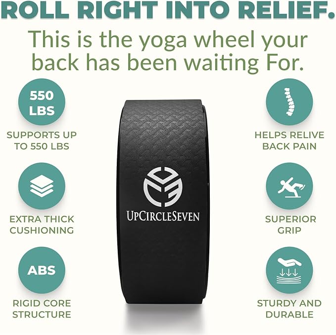 UpCircleSeven Back Roller & Yoga Wheel - Relieve Lower & Upper Back Pain & Stiffness - Therapeutically Stretch, Mobilize & Decompress Your Spine - Increase Mobility, Flexibility & Alignment