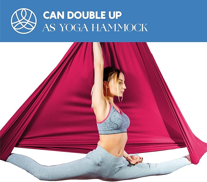 Aerial Silks Starter Kit - Durable 9 Yards of Aerial Yoga Hammock with Hardware & Guide - Aerial Swing for Acrobatic Flying Yoga & All Levels (Aerial Rigging Point Up to 13ft)