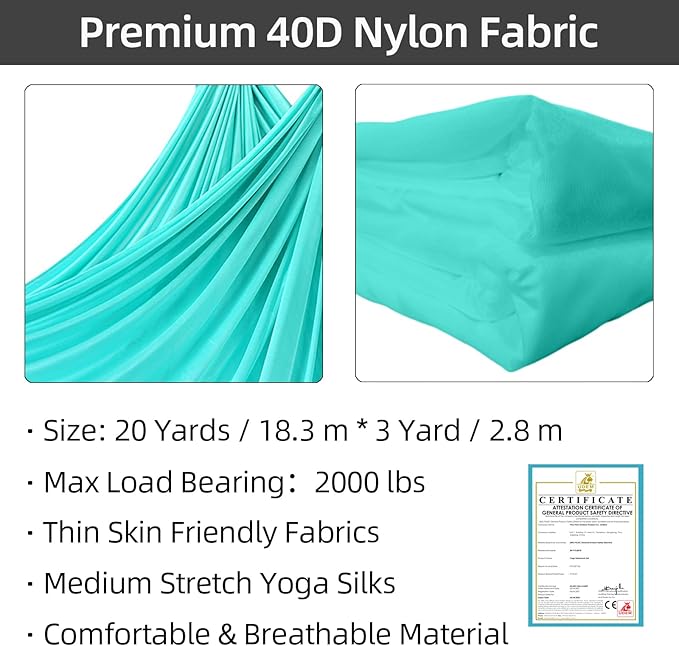 PRIOR FITNESS Aerial Silks Kit Colorful 9/15/20 Yards 40D Nylon Fabric Hammock Set With Hardware & Guide for All Levels Of Aerial Yoga Practice and Acrobatic Flying For Adults Aerial silk