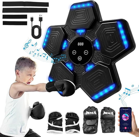 Music Boxing Machine, Bluetooth Music Punching Machine with Gloves, Electronic LED Boxing Training Equipment Wall Mounted, 9 Modes & 9 Speeds, Boxing Target for Home, Office, Gym