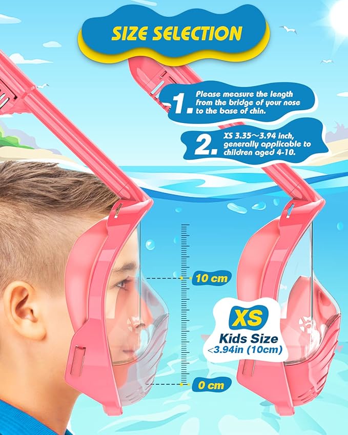 QingSong Kids Snorkel Mask Full Face, Snorkeling Set with Camera Mount, Foldable 180 Degree Panoramic View Snorkeling Gear Anti-Fog Anti-Leak
