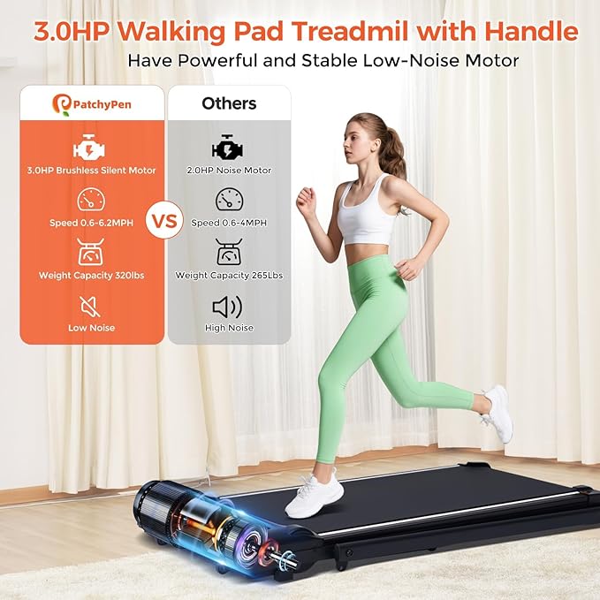Folding Walking Pad Treadmill with Handle Bar, 3.5HP Compact Portable Foldable Walking Pads Treadmill with Handles, Electric Small Treadmills for Home Office Apartment, LED Display, 400 LBS Capacity