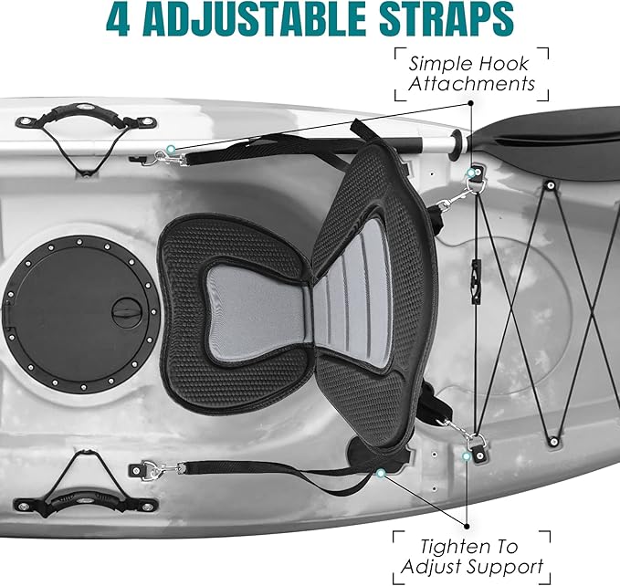 Solomone Cavalli Deluxe Padded Kayak Seat with Storage Bag, Adjustable Cushions for Canoe Fishing Boat Paddle Board Sit-On-Top Kayaks, Universal Size with Back Support