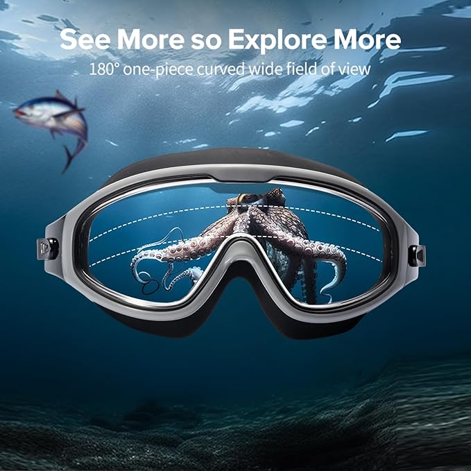 Adult Swimming Goggles,Leak-Proof,Anti-Fog Pool Glasses,Wide View Swim Goggles with Ear Plugs and Nose Clip
