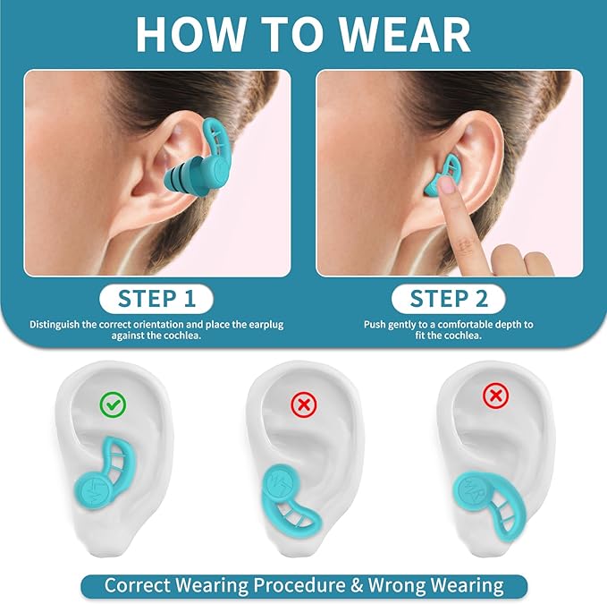 Swimming Ear Plugs for Adults, 6 Pairs Reusable Silicone Waterproof Colorful Swim Earplugs for Swimming Showering Snorkeling Surfing and Water Sports, Water Ear Plugs for Men and Women