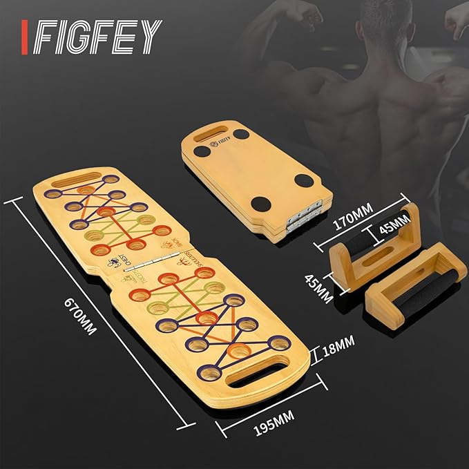 Wooden Portable Push up board, foldable fitness strength training pushup stand with solid bar grips, 2 handles for floor, professional push up training equipment for man and women