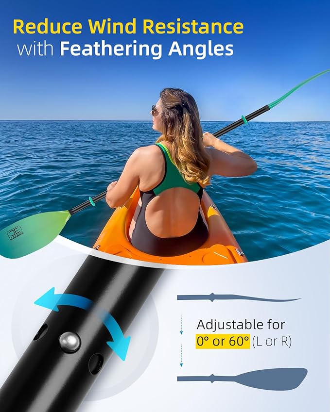 OCEANBROAD Kayak Paddle 86in/218cm, 90.5in/230cm Alloy Shaft 2-Piece Floatable Kayak Oar for Kayaking Canoeing Boating