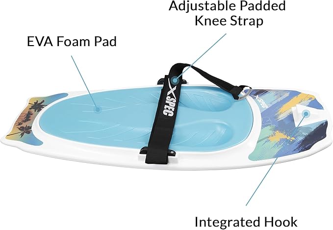 Xspec Kneeboard with Hook Strap for Knee Surfing Boating Waterboarding Kneeling with Padded Foam Surface for Kids, Teens & Adults