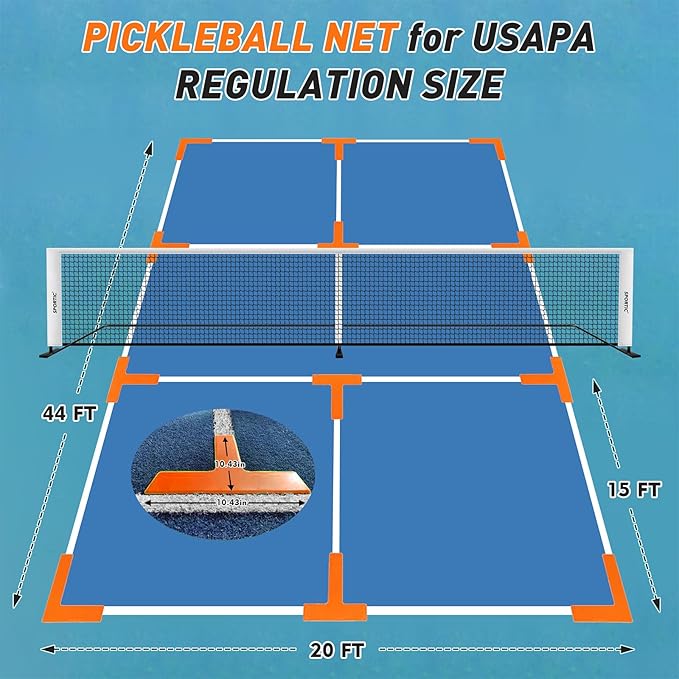 SPORTIC 22FT Pickleball Net Set – Regulation Size Portable Net with Carry Bag, Court Markers, Quick Setup Steel Frame for Driveway, Backyard, Indoor & Outdoor