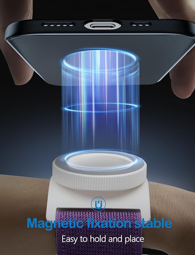 TOPGO Magnetic Running Phone Holder for iPhone, HD Mirror & Extendable Anti-Drop Rope for Gym/Yoga, 360° Rotatable Wrist Phone Holder, Fits iPhone 16 Pro & Android (Purple, 2 Straps)