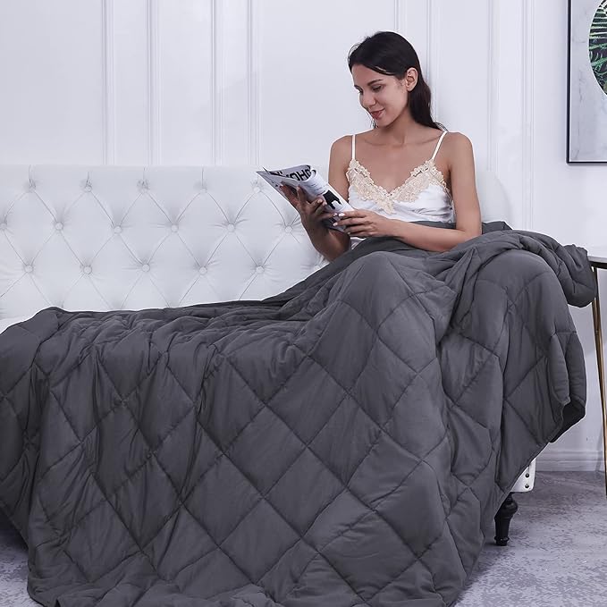 L'AGRATY Weighted Blanket 30lbs 88x104 Cooling Breathable Heavy Blanket with Glass Beads for Adult All-Season