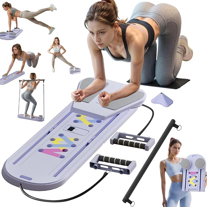 Pilates Reformer Board, 6 in 1 Portable & Foldable Pilates Reformer Set with Resistance Bands, Pilates Board for Home Workout, Multifunctional Abdominal Board