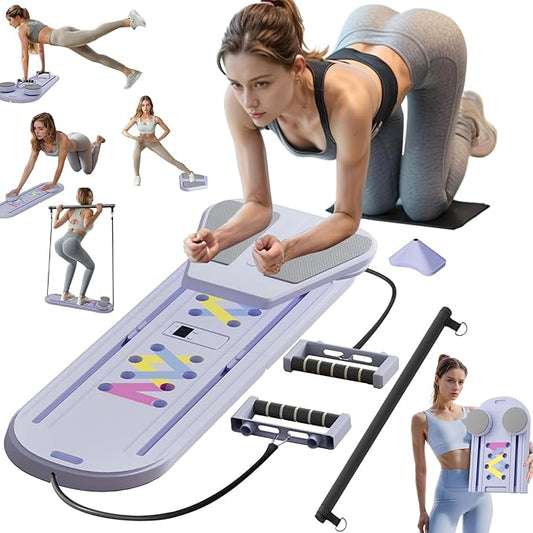 Pilates Reformer Board, 6 in 1 Portable & Foldable Pilates Reformer Set with Resistance Bands, Pilates Board for Home Workout, Multifunctional Abdominal Board