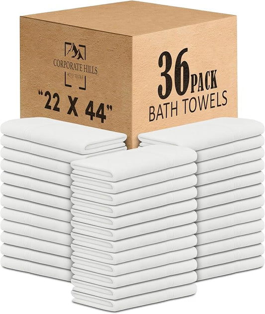 CH White Bath Towels Bulk - 22 x 44 Inches, 100% Cotton Economy Light Weight Towels for Commercial Use - Quick Dry, Ultra-Soft, and Absorbent Bulk Towels (36 Pack)