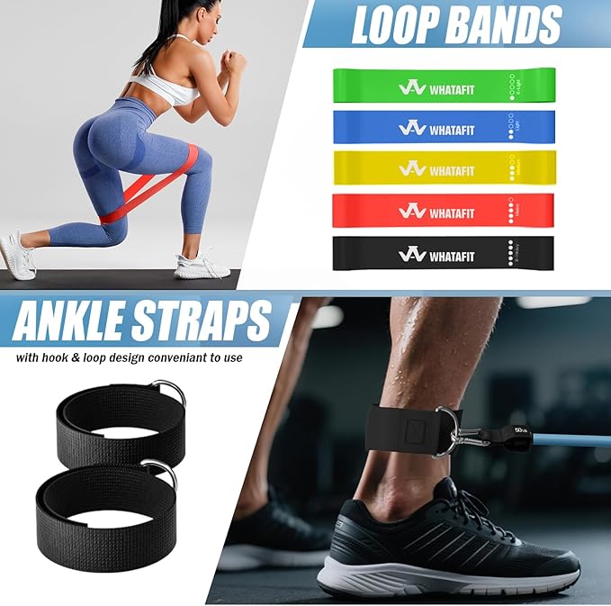 WHATAFIT Resistance Bands, Exercise Bands，Resistance Bands for Working Out, Work Out Bands with Handles for Men and Women Fitness, Strength Training Home Gym Equipment