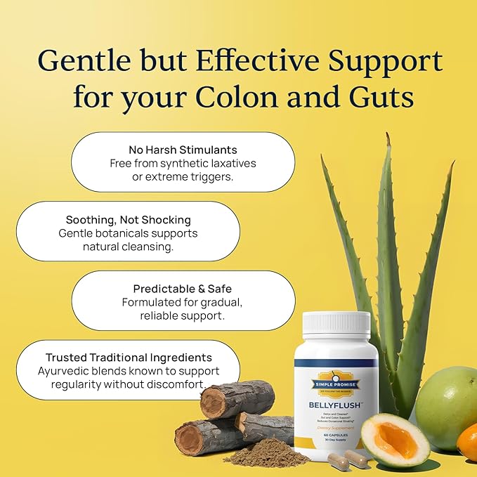 Simple Promise BellyFlush - Gentle Colon & Gut Cleanse Supplement for Comfort with Milk Thistle & Bentonite Clay - Supports Debloat, Digestive Cleanse & Flushing - 60 Capsules