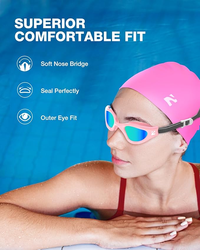 ZIONOR G1 Lite Swim Goggles with Swim Cap Comfortable Anti-fog Swimming Goggles Cap Set for Adult Men Women