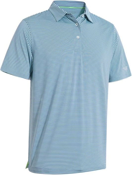 Men's Golf Polo Shirts Short Sleeve Striped Performance Moisture Wicking Dry Fit Golf Shirts for Men