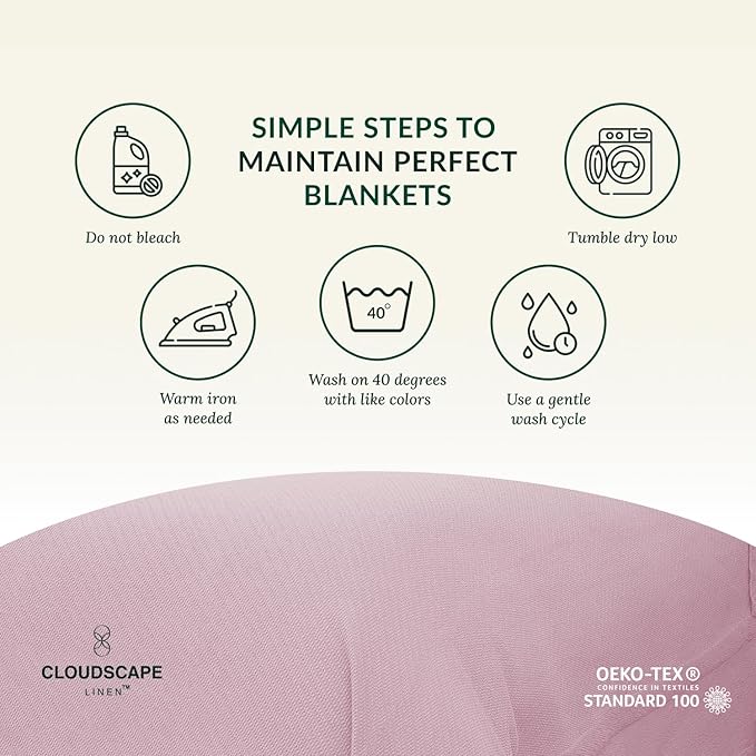 Cloud Scape Linen Herringbone Cotton Throw Blanket for Couch, Bed,Sofa, Home Decor, Soft, Lightweight, All-Season Bed Blanket, 50 x 70, Seashell Pink