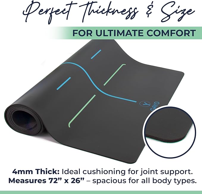 Eco Balance Yoga Mat with Carry Strap – Superior Grip, Non-Slip, Durable & Lightweight, Eco-friendly Natural Rubber Mat with Alignment Lines, 4mm Thick mat for Ultimate Comfort