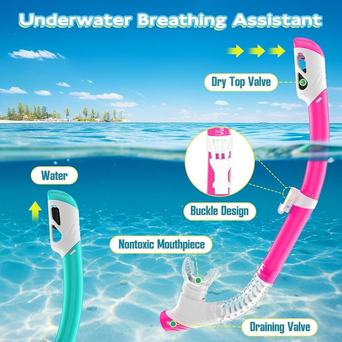 Snorkeling Gear for Kids, Kids Snorkel Set for Ages 3-14, Anti-Fog Diving Mask and Dry Top Snorkel Combo Set, Unisex Swimming Goggles