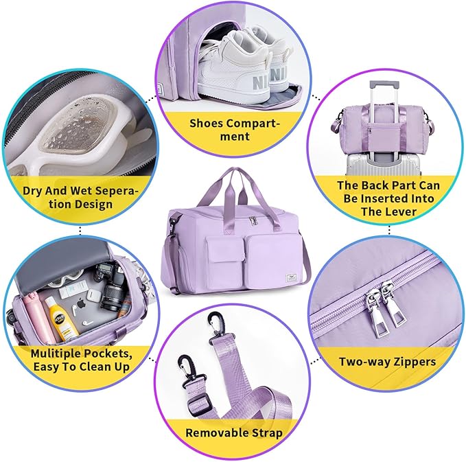 FIORETTO Women's Gym Duffle Bag with Shoes Compartment, 37L Capacity, Ideal for Travel, Gym, Sports, Duffel, Weekender