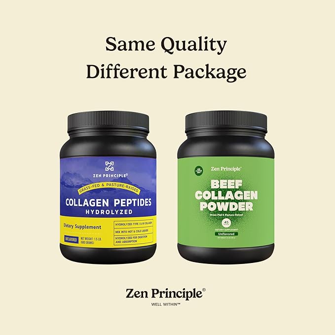 Zen Principle Grass-Fed Agglomerated Hydrolyzed Collagen Peptides 3 lb. Anti-Aging Protein Powder for Healthy Hair, Skin & Joints. Paleo and Keto Friendly, GMO and Gluten Free, Pasture-Raised Bovine.