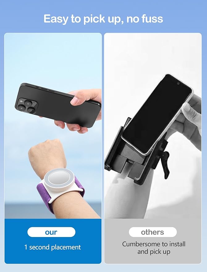 TOPGO Magnetic Running Phone Holder for iPhone, HD Mirror & Extendable Anti-Drop Rope for Gym/Yoga, 360° Rotatable Wrist Phone Holder, Fits iPhone 16 Pro & Android (Purple, 2 Straps)