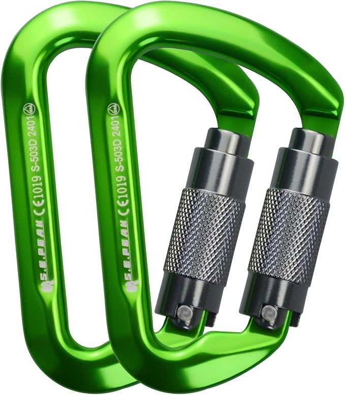 SEPEAK UIAA 30kN Climbing Carabiner Clips, Professional Heavy Duty Twist Locking Carabiners for Climbing,Mountaineering, Rappelling, Camping, Hiking, Swings, Large D Ring Hooks