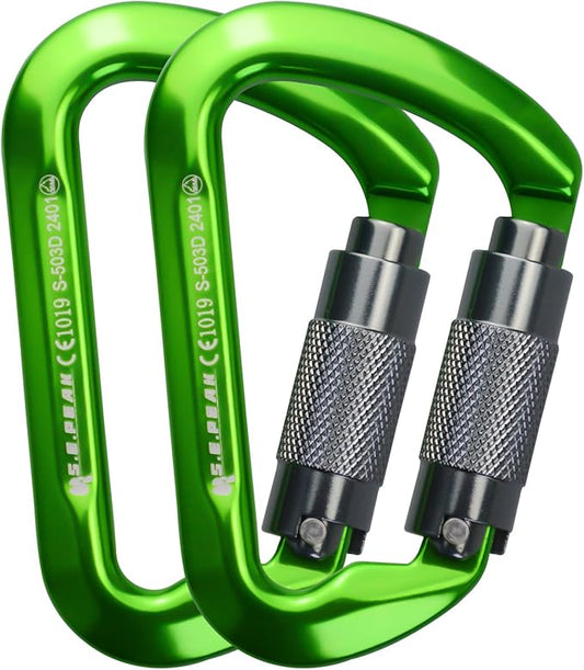 SEPEAK UIAA 30kN Climbing Carabiner Clips, Professional Heavy Duty Twist Locking Carabiners for Climbing,Mountaineering, Rappelling, Camping, Hiking, Swings, Large D Ring Hooks