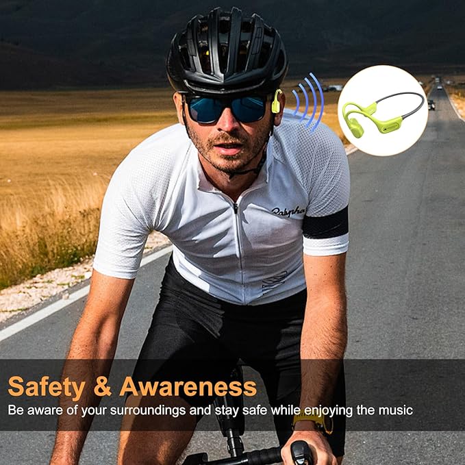 Bone Conduction Bluetooth Headphones-SurfAudio, IP68 Waterproof Swimming Headphones with 32GB MP3 Player, Lightweight Open Ear Design for Swimming/Surfing/Marathon/Cycling(Neon)