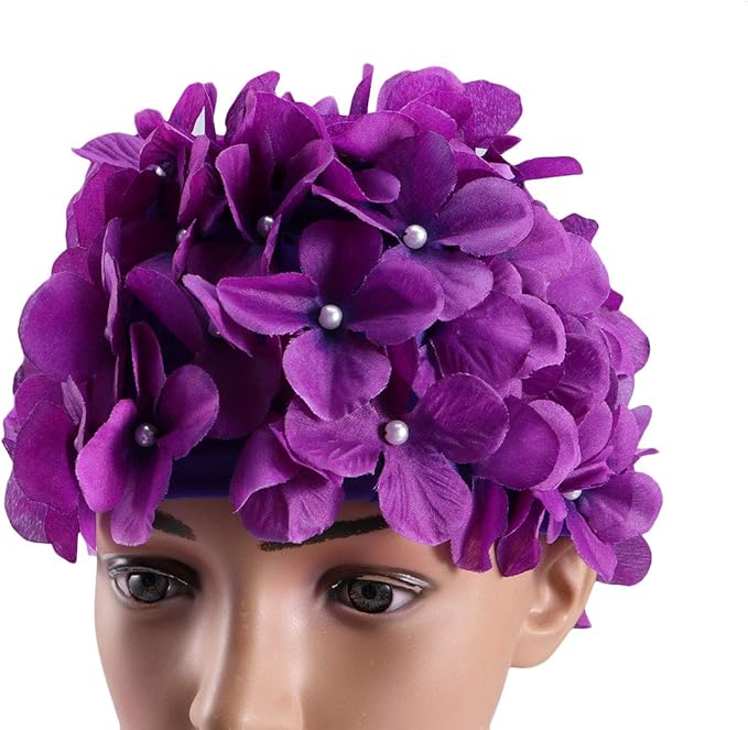 WINOMO Fashionable Swim Cap Floral Petal Stylish Swimming Hat Bathing Caps Size L for Women