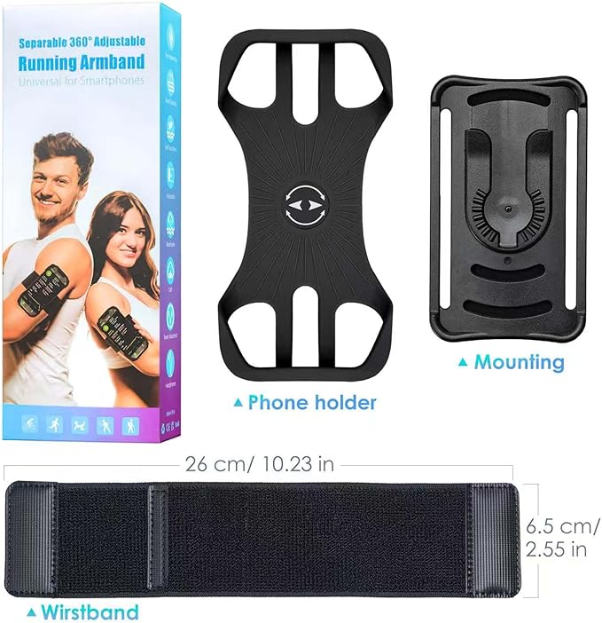 Cikyner Running wristband, Running Phone Holder Sports wristband 360° Rotatable & Detachable Running Phone wristband for 4.5- 7'' iPhone for Gym Jogging Cycling Hiking