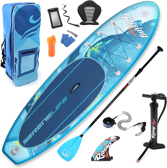 SereneLife Inflatable Stand Up Paddle Board with Premium SUP Accessories – Wide Stable Design with Non-Slip EVA Deck Pad for Adults and Youth of All Skill Levels