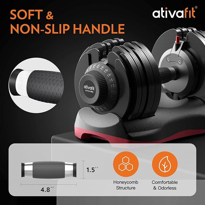 Ativafit 27.5/66/88LBS Pair Adjustable Dumbbell Set with Anti-slip Handle 12 In 1 Quick Dial Adjustment Weights With Safety Locking Button Space Saving Strength Training for Full Body Home Gym Workout
