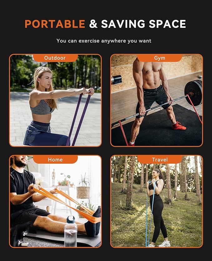 SUNPOW Pull Up Assistance Bands - Set of 5 Resistance Heavy Duty Workout Exercise Stretch Fitness Bands Assist Set for Body, Instruction Guide and Carry Bag Included