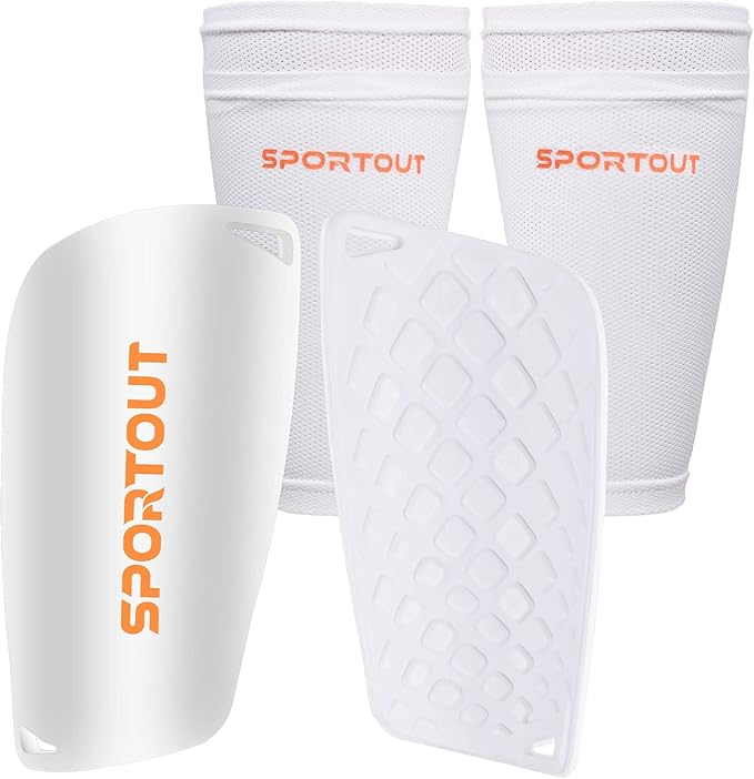 Sportout Soccer Shin Guards - Shin Guards Soccer Kids Youth Adult Protective Shin Pads with Sleeves and Insert Pocket for Boys Girls for Age 4-6, 6-8, 8-10,10-12,12-14,14-Adult