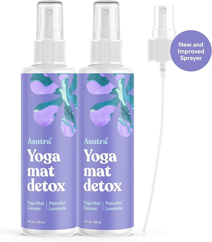 ASUTRA Yoga Mat Cleaner Spray Bundle (Peaceful Lavender), 4 fl oz (Pack of 2) - No Slippery Residue, Organic Essential Oils, Deep-Cleansing for Fitness Gear & Gym Equipment
