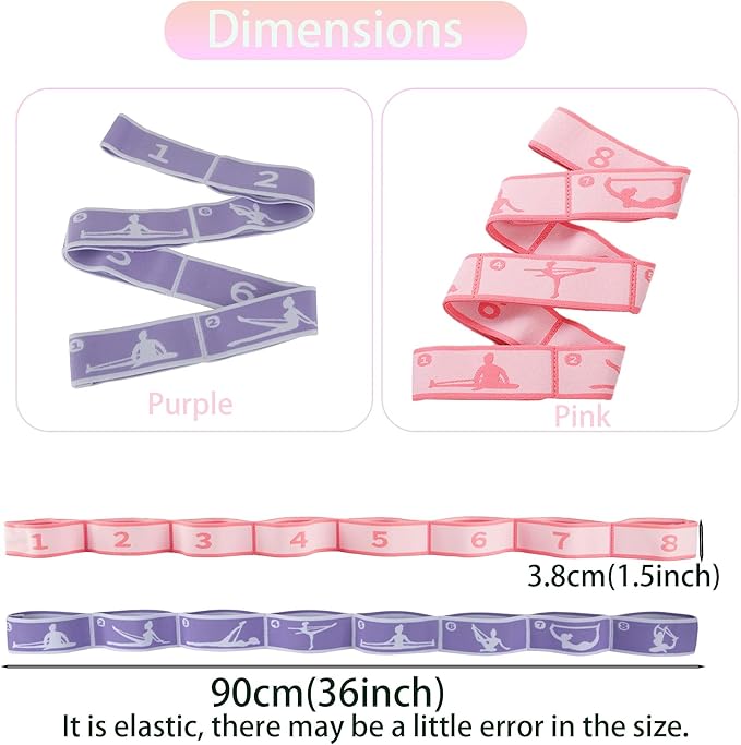 2pcs Stretch Strap for Kids,Elastic Yoga Stretching Strap with Loops, Multi-Loop Adjustable Exercise Stretching Bands，Stretching Resistance Ballet Bands for Dance, Latin, Gymnastics Exercis -8Loops