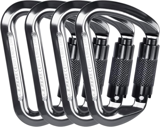 SEPEAK UIAA 30kN Climbing Carabiner Clips, Professional Heavy Duty Twist Locking Carabiners for Climbing,Mountaineering, Rappelling, Camping, Hiking, Swings, Large D Ring Hooks