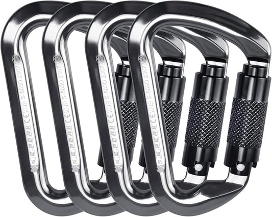 SEPEAK UIAA 30kN Climbing Carabiner Clips, Professional Heavy Duty Twist Locking Carabiners for Climbing,Mountaineering, Rappelling, Camping, Hiking, Swings, Large D Ring Hooks
