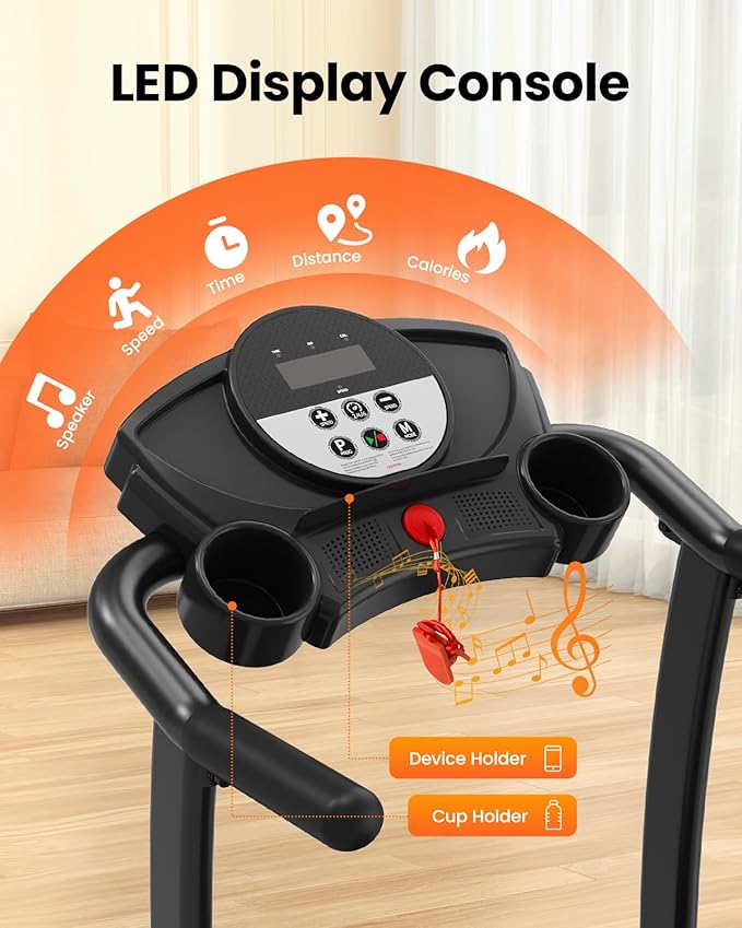 Treadmills for Home, 3.0HP Quiet Brushless Foldable Treadmill with Incline, Small Space Portable Running Walking Machine, 300/240 Lbs Capacity with 12 Preset PROG, LED Display and Phone Holder