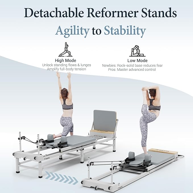 PAETA Pilates Reformer, 91" Foldable Reformer Pilates Machine with Adjustable Reformer Heights, Pilates Equipment with Piano Wire Spings and Jump Boards