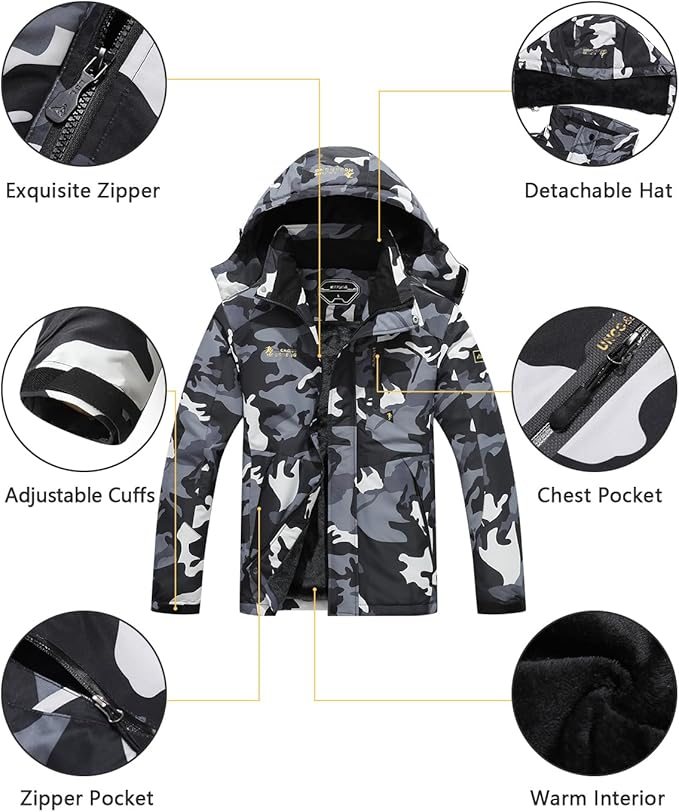 Men's Ski Jacket Warm Winter Snow Coat Waterproof Mountain Windbreaker Snowboarding Jacket Hooded for Hiking Traval