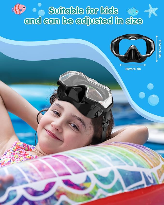 W WSTOO Kids Swim Goggles with Nose Cover,Snorkel Diving Swimming Mask for Youth 5-15,HD 3-Window Wide Vision Anti-Shattered Lens Anti-Fog&Leak