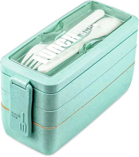 Iteryn Bento Box Lunch Box, 3-In-1 Compartment Containers - Wheat Straw, Leakproof Stackable Bento Lunch Box Meal Prep