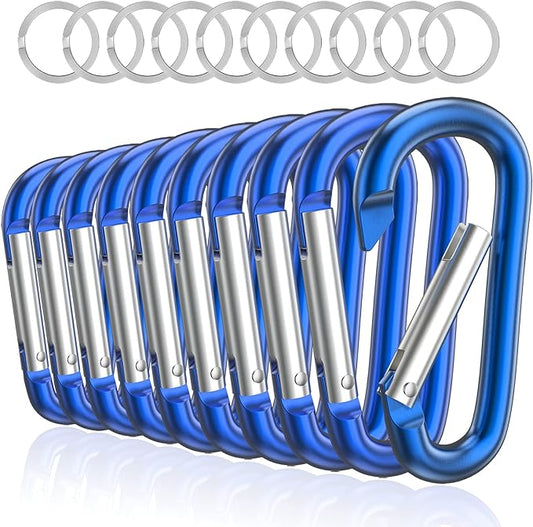 sprookber 3" Aluminum Carabiner D Ring, Caribeener Clips, Spring Snap Hook for Keychain Clip, Set of 10