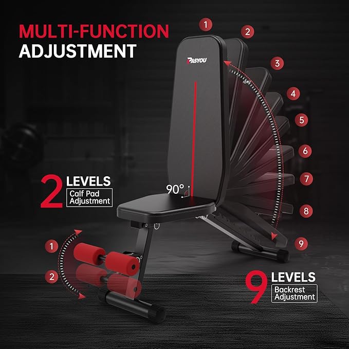 PASYOU Adjustable Weight Bench Full Body Workout Multi-Purpose Foldable Incline Decline Exercise Workout Bench for Home Gym