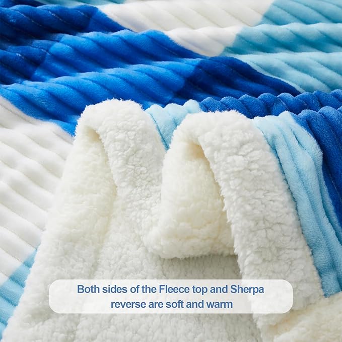 PU MEI Sherpa Blanket Twin Plaid Thick Bed Blanket, 90”*80” Super Soft Flannel Fuzzy Fleece Reversible Velvet Plush Warm Blanket for Couch(Blue Check, 80"*90")